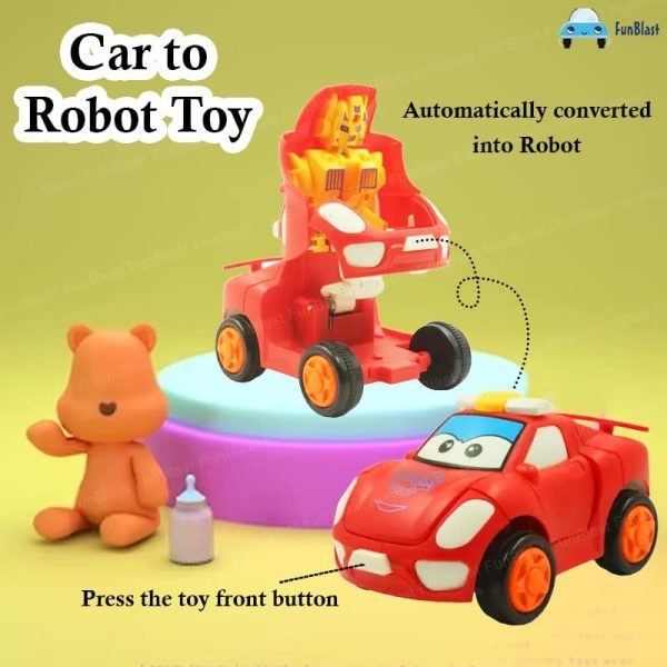 1 Pc – Pull Back Robot Car Toy – Push & Go Convert Robot Cars Toys For Kids Boys Girls Baby Babies Friction Powered Vehicle – Random Color